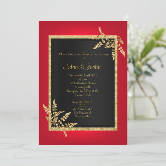 RODE BLACK GOLD leaf ELEGANT CLASSY WEDDING Kaart (Staand voorkant)