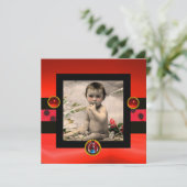 RODE BLACK WHITE LADYBUG Monogram fotosjabloon Kaart (Staand voorkant)