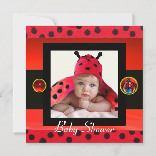 RODE BLACK WHITE LADYBUG Monogram fotosjabloon Kaart (Voorkant)