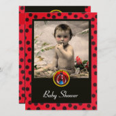 RODE BLACK WHITE LADYBUG Monogram fotosjabloon Kaart (Voorkant / Achterkant)