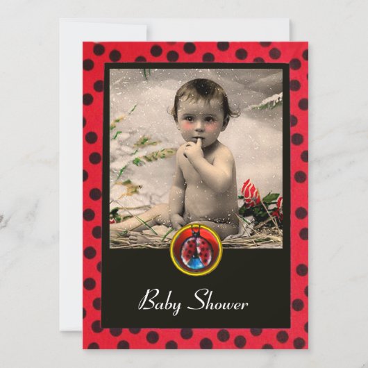 RODE BLACK WHITE LADYBUG Monogram fotosjabloon Kaart (Voorkant)