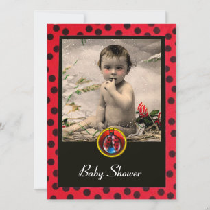 RODE BLACK WHITE LADYBUG Monogram fotosjabloon Kaart