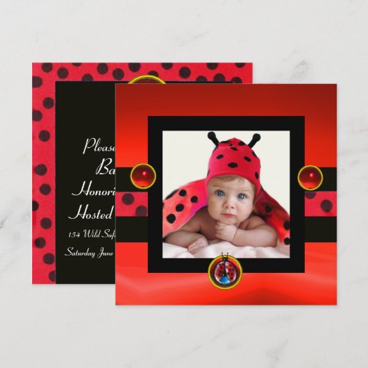 RODE BLACK WHITE LADYBUG Monogram fotosjabloon Kaart (Voorkant / Achterkant)