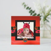 RODE BLACK WHITE LADYBUG Monogram fotosjabloon Kaart (Staand voorkant)