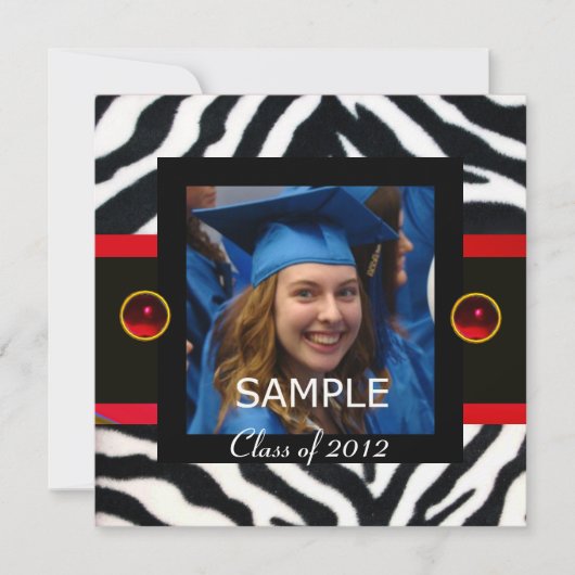 RODE BLACK WHITE ZEBRA FUR Monogram Foto Sjabloon Kaart (Voorkant)