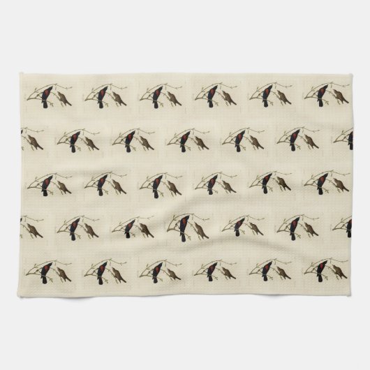 Rode Blackbird - Amerikaanse vogels van Audubon Theedoek (Horizontaal)