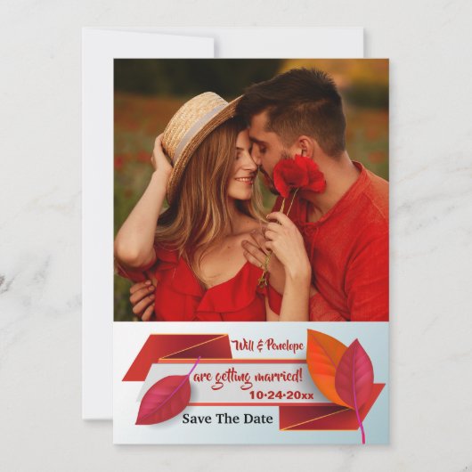 Rode Blad Banier Foto Save the Date Aankondiging (Voorkant)