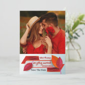 Rode Blad Banier Foto Save the Date Aankondiging (Staand voorkant)