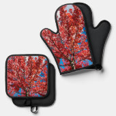 Rode bladboom in de Herfst Ovenwant & Pannenlap Set (Voorkant / Achterkant)