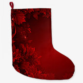 Rode bladeren Floral Holiday Stocking Grote Kerstsok (Voorkant)