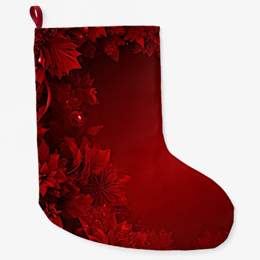 Rode bladeren Floral Holiday Stocking Grote Kerstsok (Voorkant)