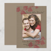 Rode Bladeren Foto Trouw Uitnodiging Kaartjes (Voorkant / Achterkant)