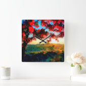 Rode bladeren in de zon | Landschapsverf Vierkante Klok (Huis)