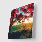 Rode bladeren in de zon | Landschapsverf Vierkante Klok (Hoek)