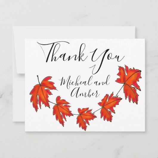 Rode bladeren, mazelbladeren, herfstkleuren bedankkaart (Voorkant)