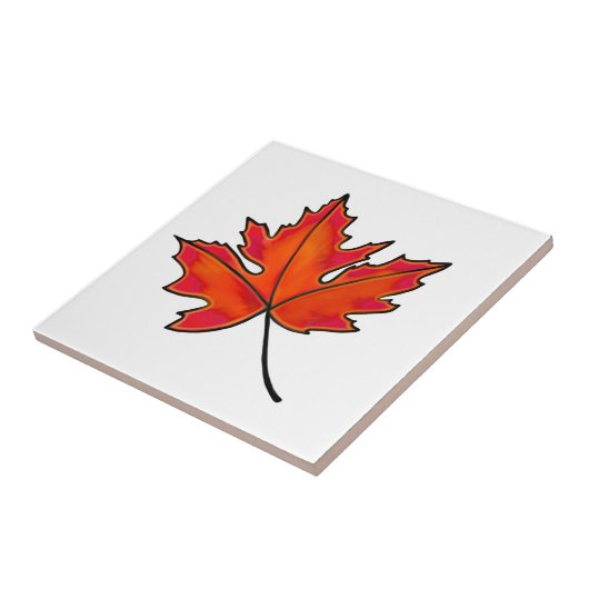 Rode bladeren, mazelbladeren, herfstkleuren tegeltje (Zijkant)