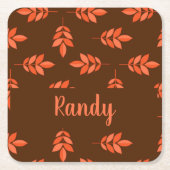 Rode bladeren, naam bruin kartonnen onderzetters (Voorkant)