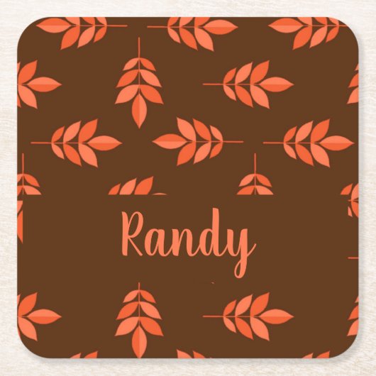 Rode bladeren, naam bruin kartonnen onderzetters (Voorkant)