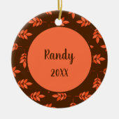 Rode bladeren, naam bruin keramisch ornament (Voorkant)