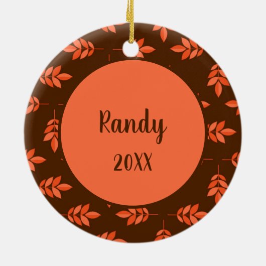 Rode bladeren, naam bruin keramisch ornament (Achterkant)