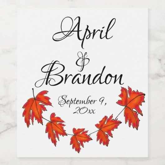 Rode bladeren  wijn etiket (Enkel label)