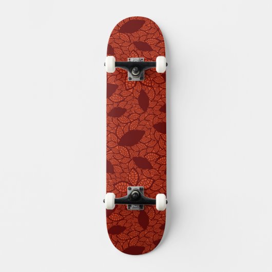 Rode bladerenpatroon op oranje skateboard (Voorkant)