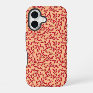 Rode Bladerige Takken Naadloos Patroon iPhone 16 Hoesje
