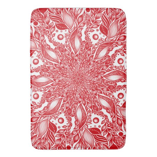 Rode bladmandala badmat (Voorkant Verticaal)