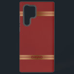 Rode  bladmantel met gouden strepen samsung galaxy hoesje<br><div class="desc">Afbeelding van een  rood leder met een gouden streep. Facultatief Monogram.</div>