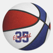 rode blanke jongens basketbalteam kleuren ronde sticker (Voorkant)