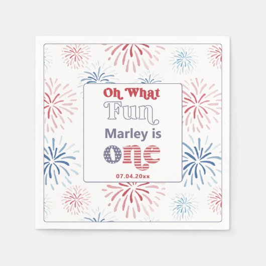 Rode Blauw op 4 juli vuurwerk 1e verjaardag Servet (Voorkant)