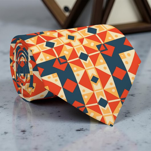 Rode Blauw Oranje Geometrisch Marokkaans ispanisch Stropdas