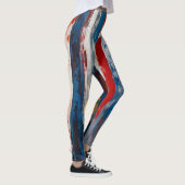 Rode Blauw Wit Gekleurde Verticale Abstracte Strip Leggings (Rechts)
