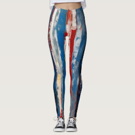 Rode Blauw Wit Gekleurde Verticale Abstracte Strip Leggings