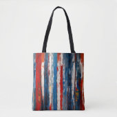 Rode Blauw Wit Gekleurde Verticale Abstracte Strip Tote Bag (Voorkant)