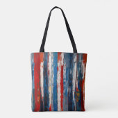 Rode Blauw Wit Gekleurde Verticale Abstracte Strip Tote Bag (Achterkant)