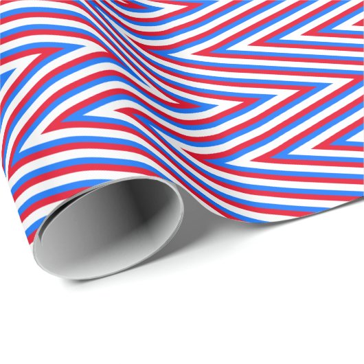 Rode blauw-witte Chevron Stripes - Abstract Trippy Cadeaupapier (Rol Hoek)
