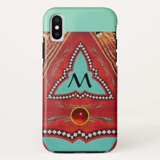 RODE BLAUWE ABSTRACTE GEOMETRISCHE DRIEHOEK MONOGR Case-Mate iPhone CASE (Achterkant)