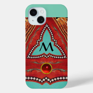 RODE BLAUWE ABSTRACTE GEOMETRISCHE DRIEHOEK MONOGR iPhone 15 CASE