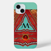 RODE BLAUWE ABSTRACTE GEOMETRISCHE DRIEHOEKMONOGRA Case-Mate iPhone CASE (Achterkant)