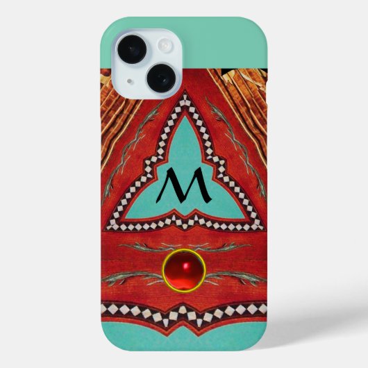 RODE BLAUWE ABSTRACTE GEOMETRISCHE DRIEHOEKMONOGRA Case-Mate iPhone CASE (Achterkant)