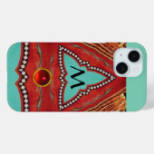 RODE BLAUWE ABSTRACTE GEOMETRISCHE DRIEHOEKMONOGRA Case-Mate iPhone CASE (Achterkant (horizontaal))