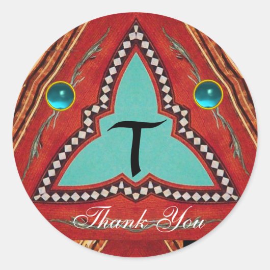 RODE BLAUWE ABSTRACTE GEOMETRISCHE DRIEHOEKMONOGRA RONDE STICKER (Voorkant)