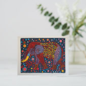 Rode Blauwe Abstracte Olifant met bloem Stippen Feestdagenkaart (Staand voorkant)