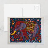 Rode Blauwe Abstracte Olifant met bloem Stippen Feestdagenkaart (Voorkant / Achterkant)