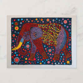 Rode Blauwe Abstracte Olifant met bloem Stippen Feestdagenkaart