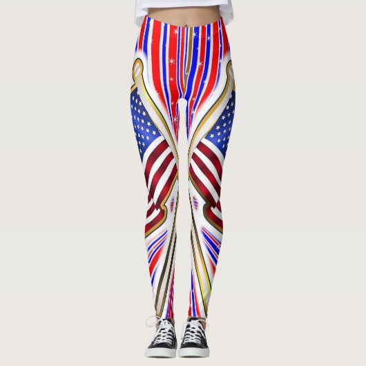 Rode Blauwe Amerikaanse Vlag Leggings (Voorkant)