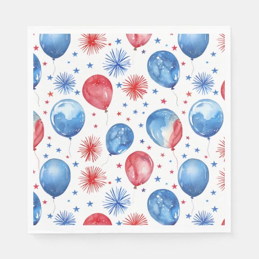 Rode blauwe ballonnen 4 juli servetten (Voorkant)