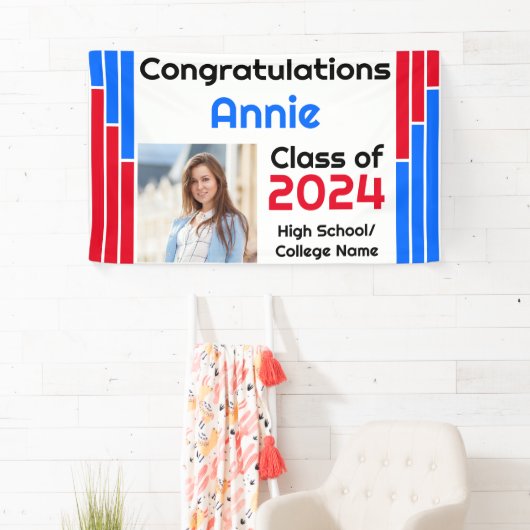 Rode & Blauwe Bars Één Foto Afstuderen Spandoek (Insitu)