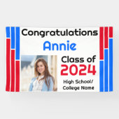 Rode & Blauwe Bars Één Foto Afstuderen Spandoek (Horizontaal)